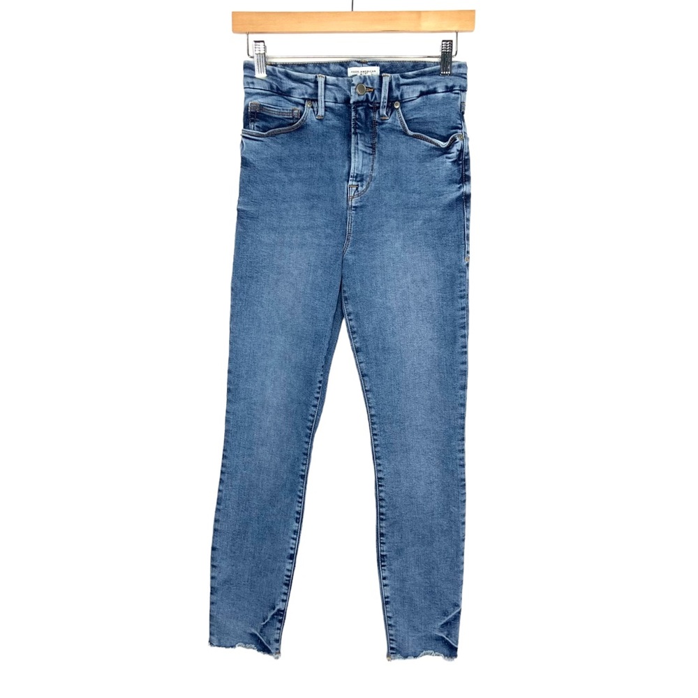 Good American Womens Good Waist Crop Jeans Sz 4 Blue High Rise Stretch - Picture 2 of 9
